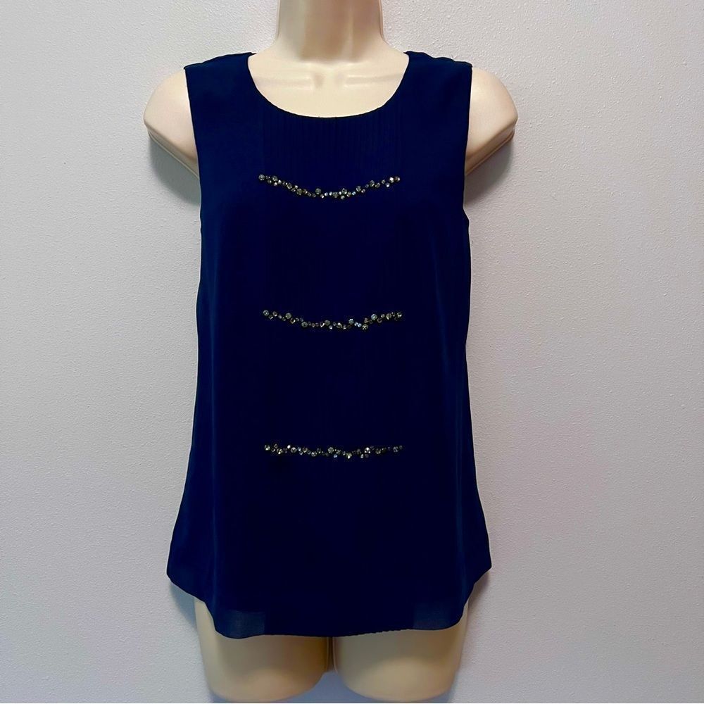 J. Crew Navy Blue Sleeveless Top with Beaded Accents Size 2